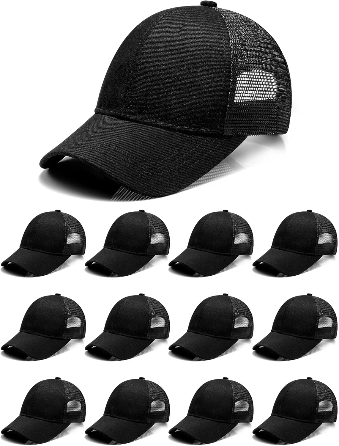24 Pack Sublimation Blank Trucker Hats Bulk Mesh Black Baseball Caps Adjustable for Men Women Teen Sport DIY Custom