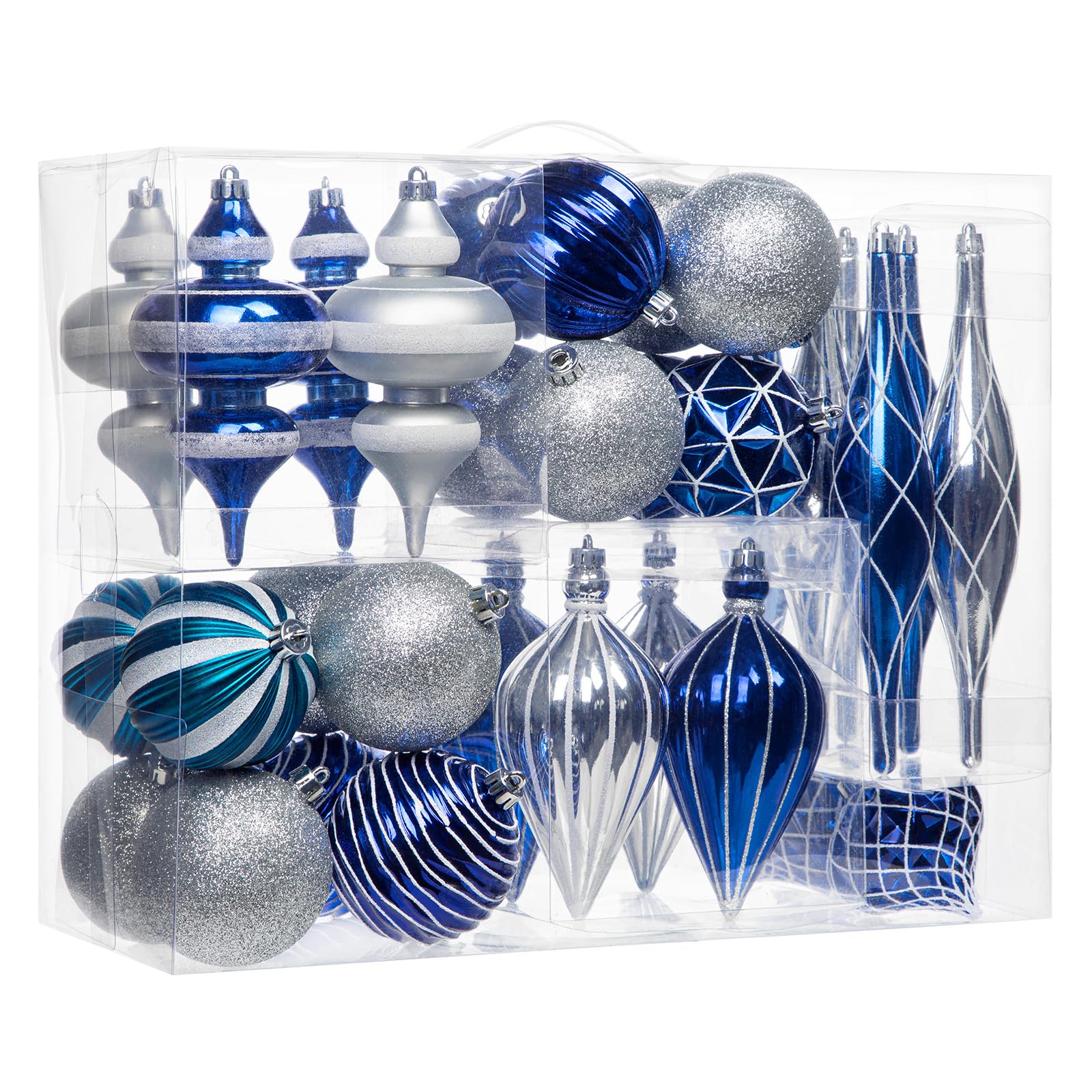Weihnachtskugel-Ornament-Set, groß, bruchsicher, Kunststoff, dekorative Kugeln mit Hand-Hilfe-Geschenkboxen für Weihnachtsbaum, Hochzeit, Party, Urlaub, Silber, Blau, 32-teilig