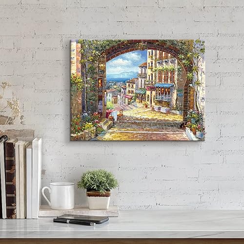 Miniatura 10 de SD SOFT DANCE Lienzo costero enmarcado al óleo, obra de arte de ciudad pintada a mano con arte de pared texturizado para sala de estar (36 x 24 x 1