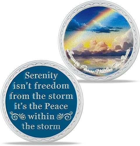 Miniatura 3 de Moneda de sobriedad del océano arcoíris  Moneda AA Serenity  Medallón de chip AA HA con cita inspiradora  Narcóticos alcohólicos anónimos regalos