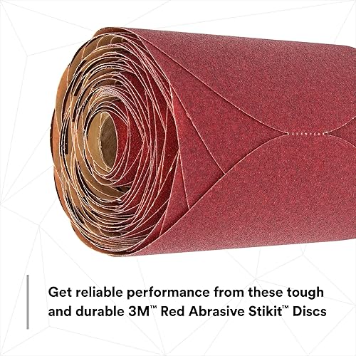 Miniatura 3 de 3M Stikit - Disco abrasivo PSA rojo, 01116, 6 pulgadas, P80, rollo de 100 discos para lijado automotriz, lijado de imprimación, desbaste de bordes