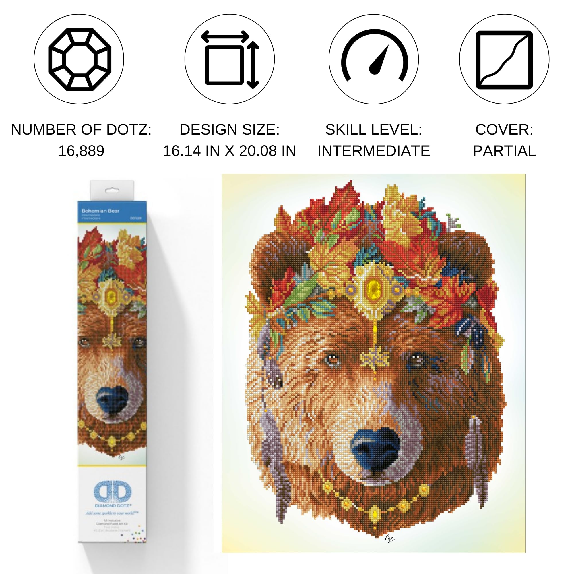 Kit per diamond painting "Orso Bohemien" di Diamond Dotz per adulti con gemme