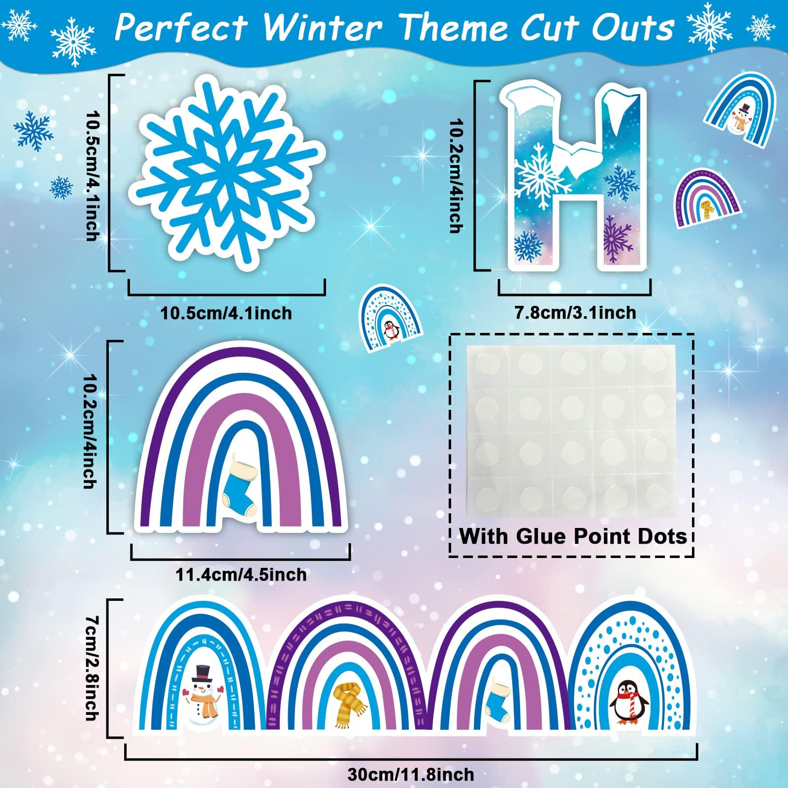 Winter-Bulletin-Board-Set Mit Boho-Regenbogen-Ausschnitten – Inkl. Buchstaben, Bordüren & Klebepunkten – Perfekt Fürs Klassenzimmer