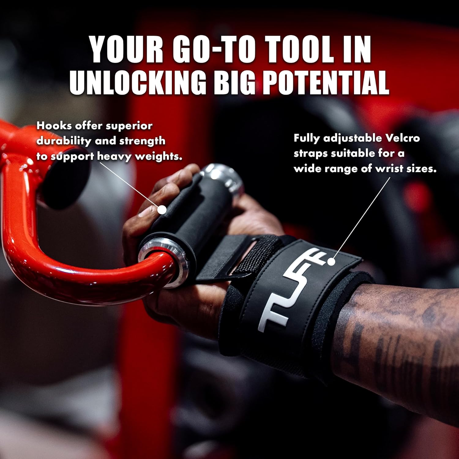 TUFF - Exercise Straps for Strength Training and Weightlifting, Black and Red