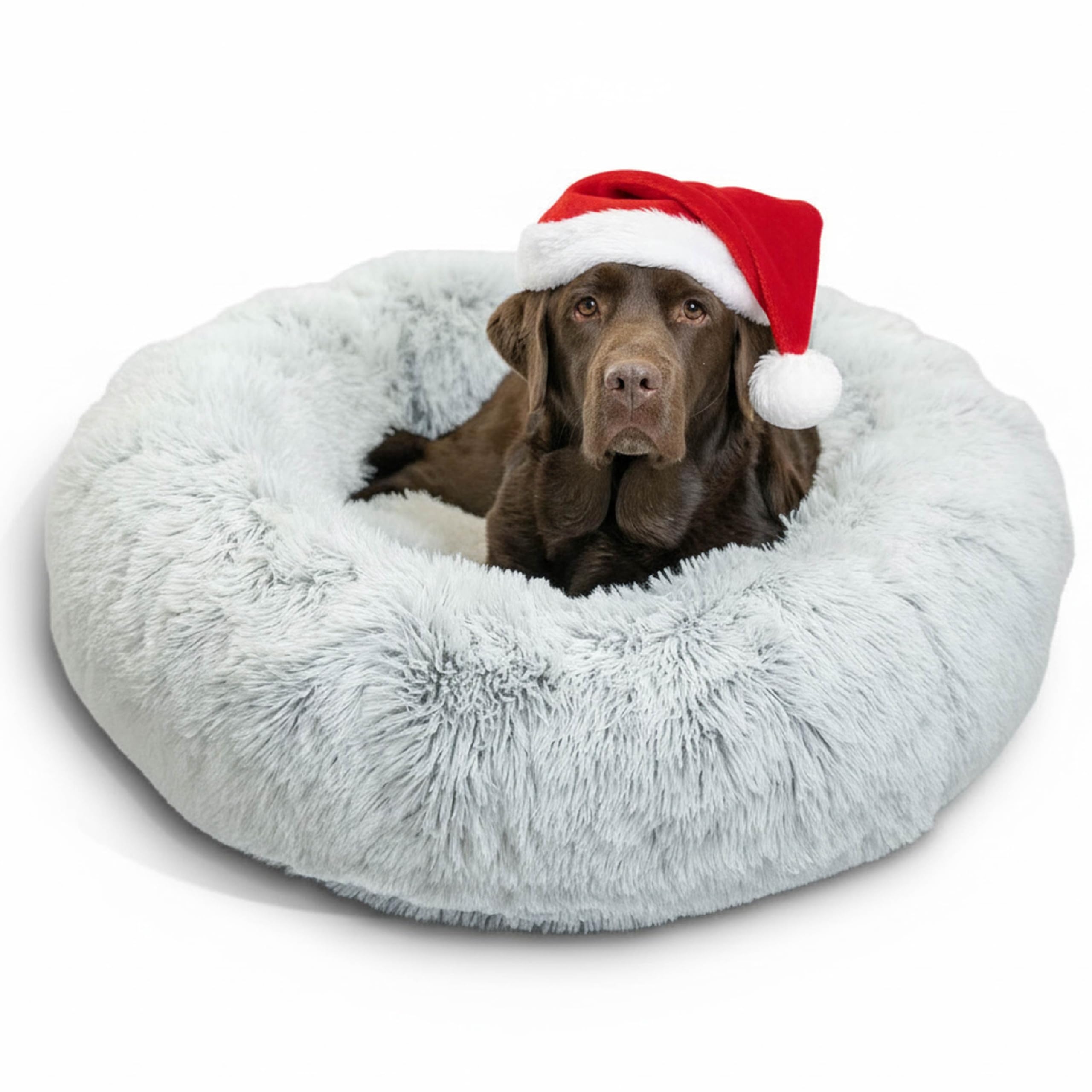 Best Friends by Sheri The Original Calming Donut Cat and Dog Bed in Shag Fur Frost, Large 36x36