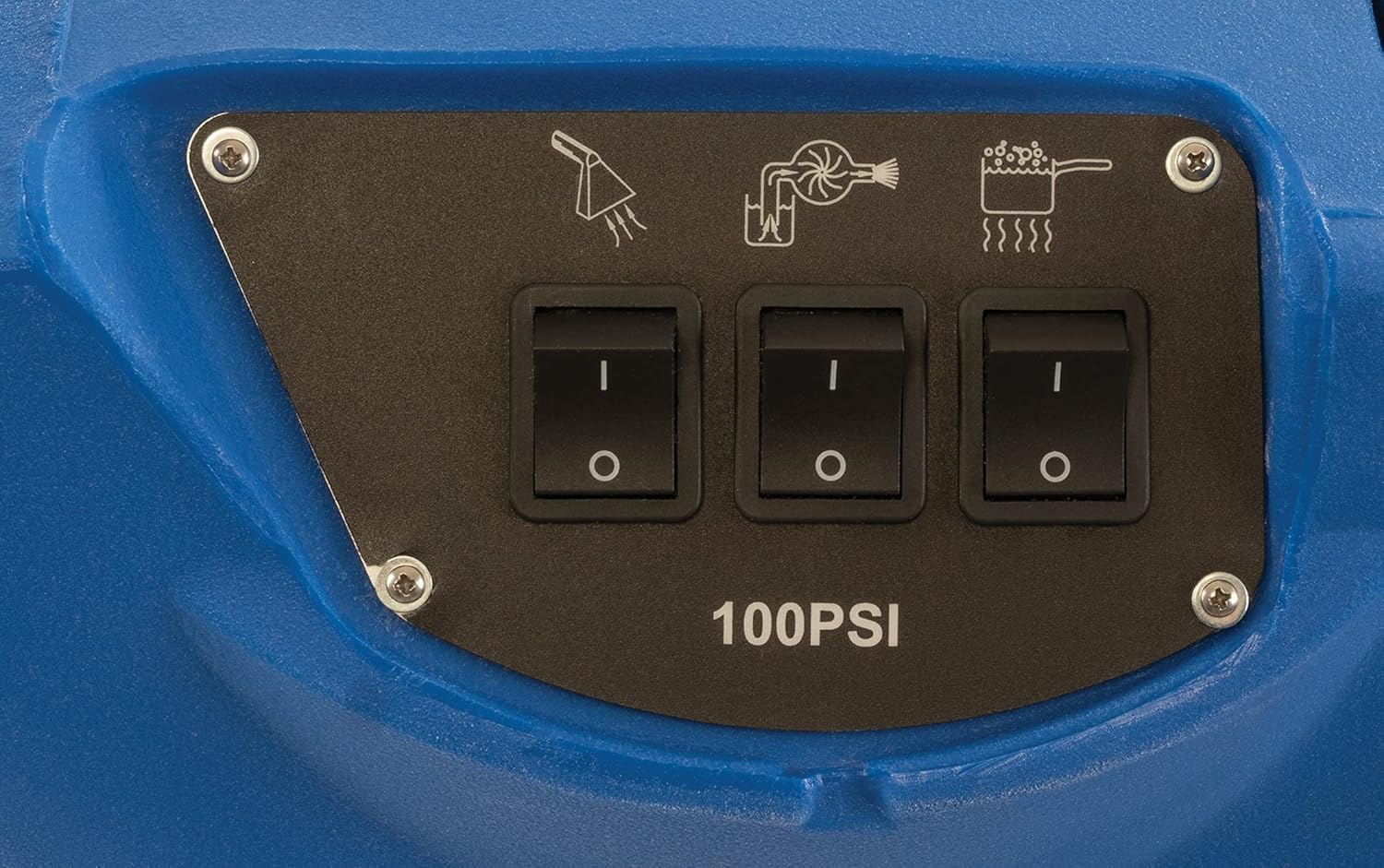 Control panel of Clarke EX20 100H with switches for vacuum, pump, and heater
