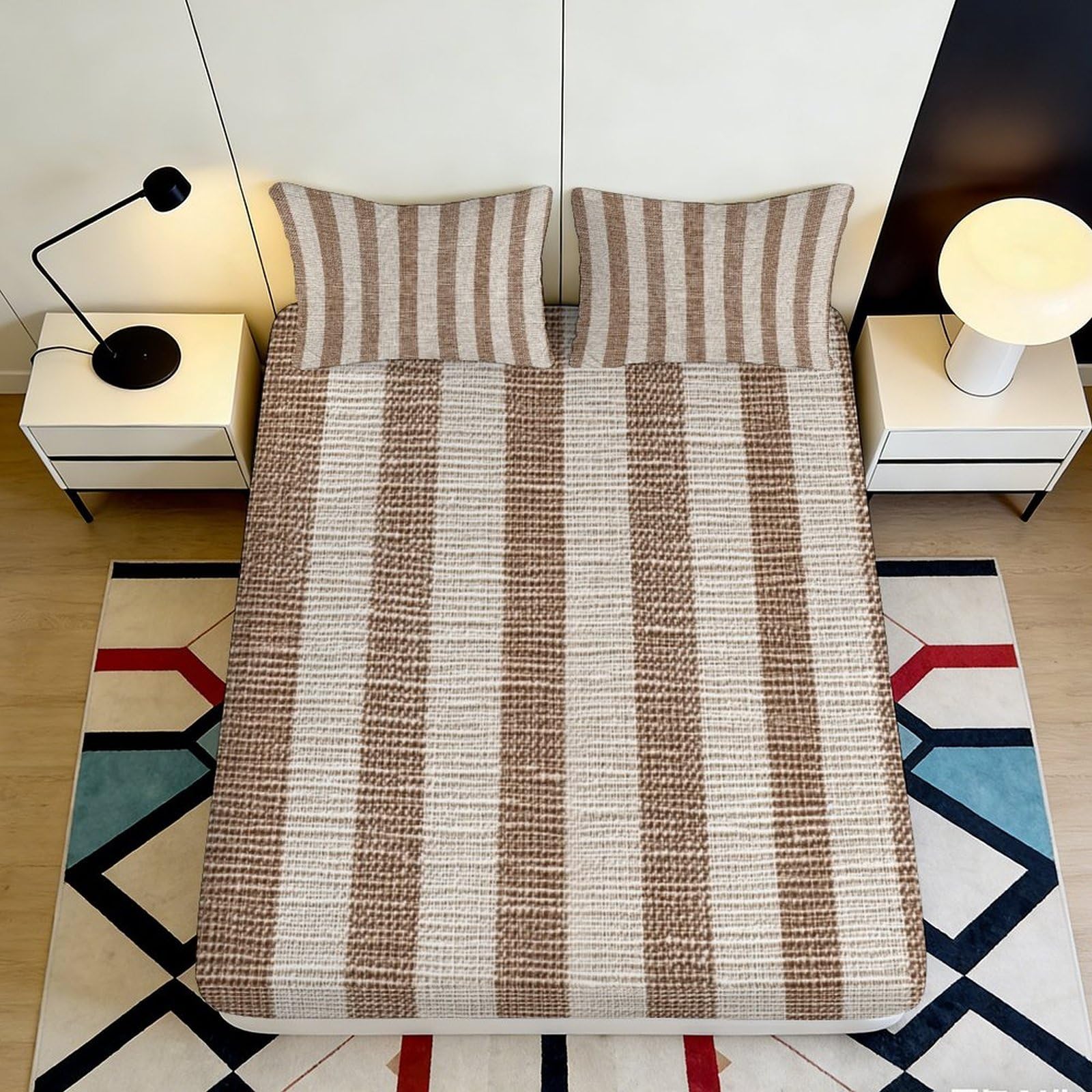 3D Printed Stripe Fitted Sheet Microfiber Deep Pocket Bedroom Bedding Stripe Mattress Fitted Cover Non-Slip Full Wrap Washable 200x200x25cm 90x200x25cm