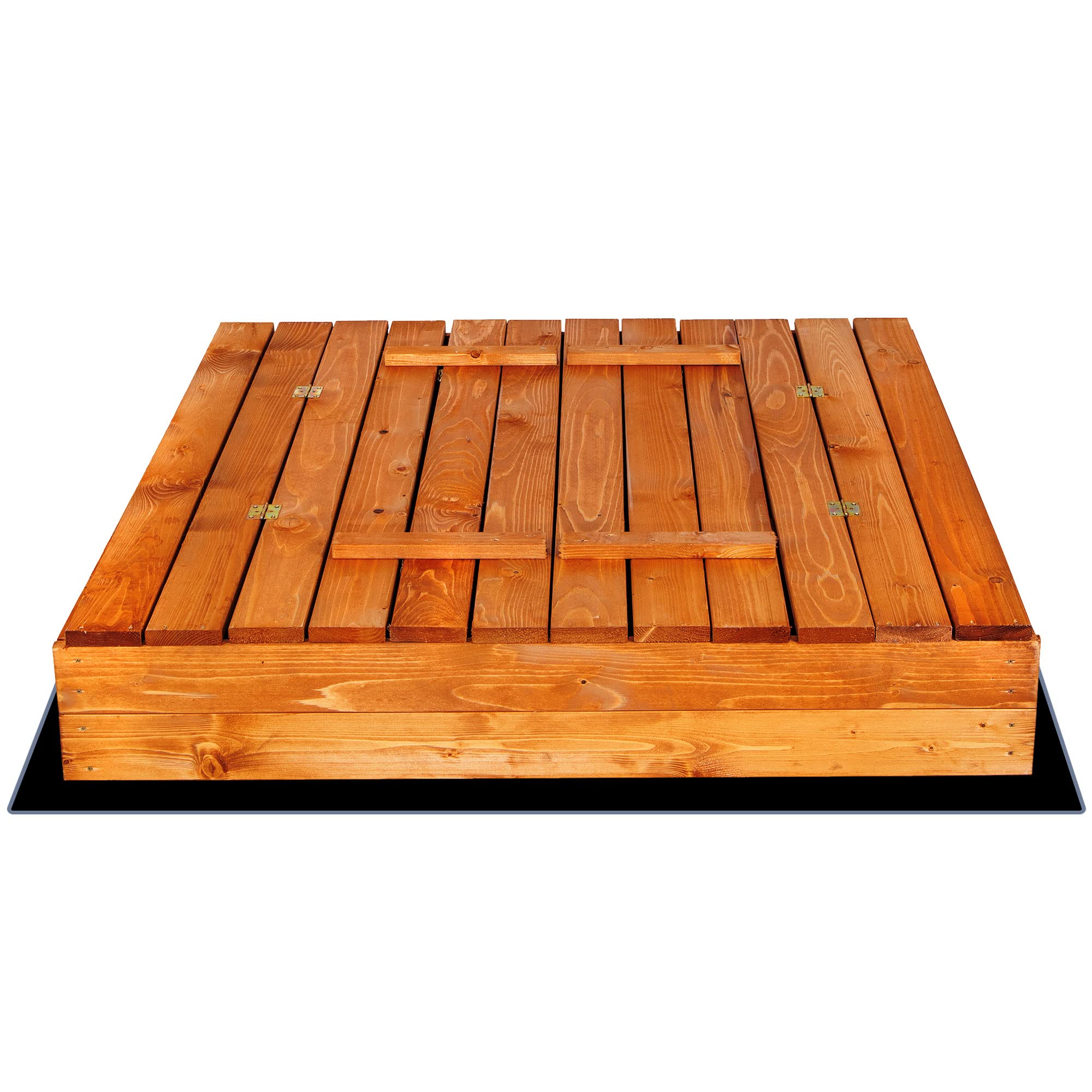 Springos Drewniana piaskownica 120 x 120 cm, przyjazna dla środowiska impregnacja na bazie wody, zaokrąglone krawędzie, łącznie z geowłókniną i plandeką, stabilne deski 18-20 mm, samodzielny montaż