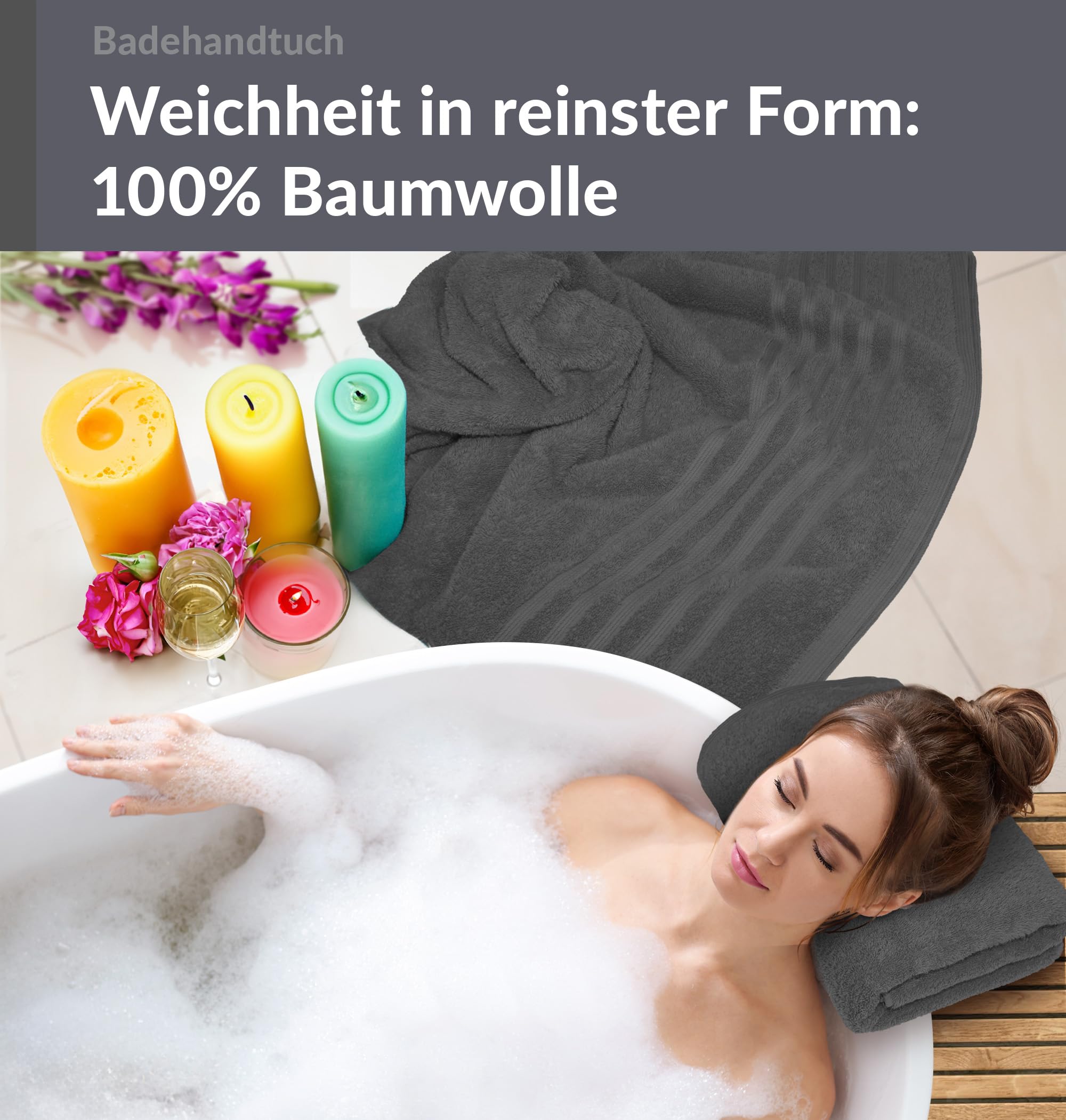 Lashuma Handtuch Set Grau 100x150 cm, London 2 Stück XXL Badetücher extra groß