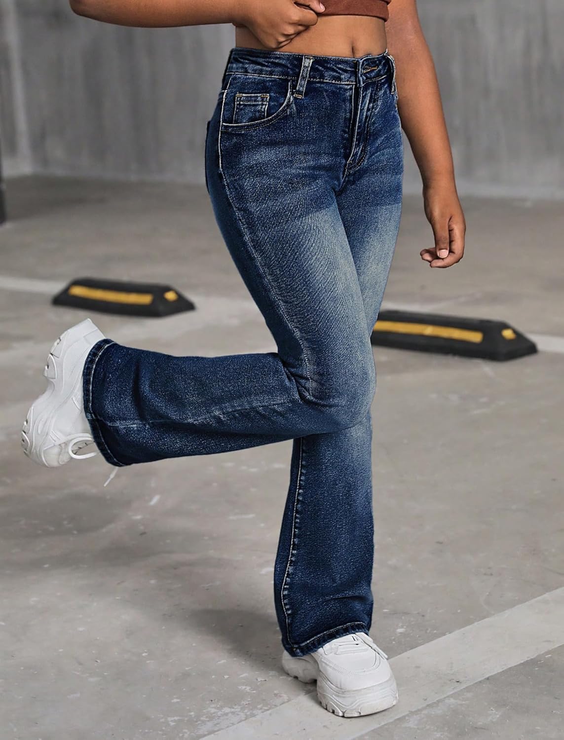 Girls Jeans Flare High Elastic Waist Denim Pants Bell Bottom Stretch Cute Y2K Streetwear with Pockets 7-14Y - Image 3