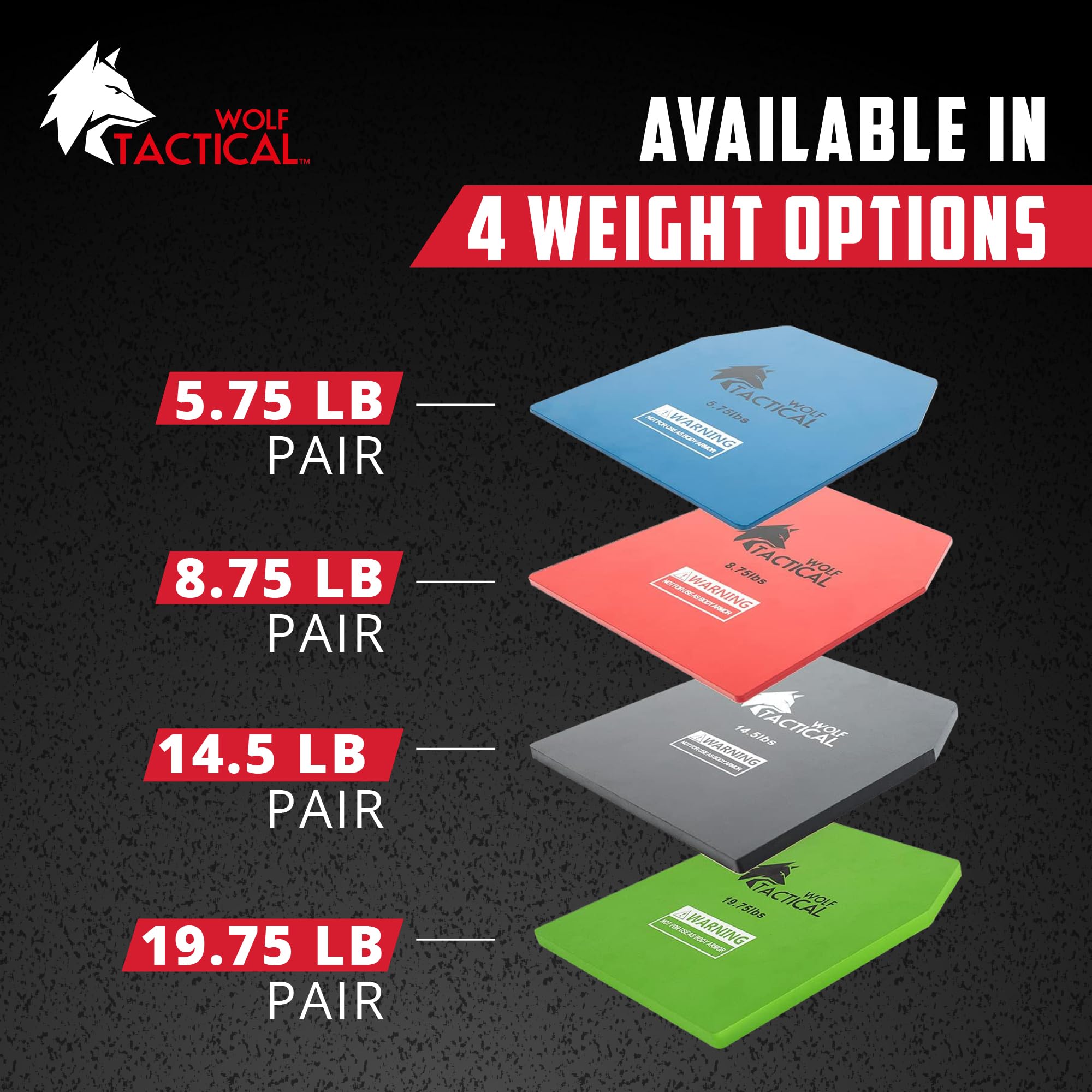 WOLF TACTICAL Placas de chaleco de peso – pares de 5.75/8.75/14.5/20 libras – WODs, entrenamiento de fuerza, correr, entrenamientos pesados