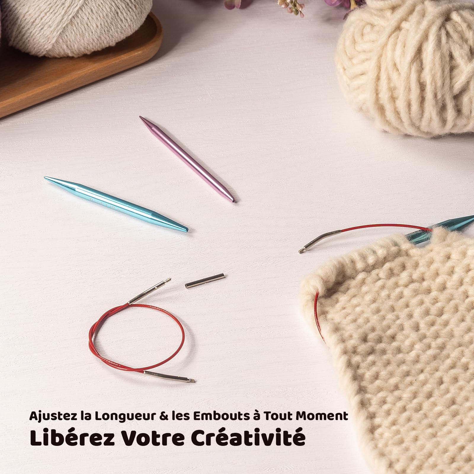 RUIDI Kit d'Aiguilles à Tricoter, Aiguilles Circulaires Interchangeables en Aluminium Léger avec Étui et Accessoires, 13 Paires d'Aiguilles Circulaires Tricot(10cm), tailles 2,75mm à 10mm