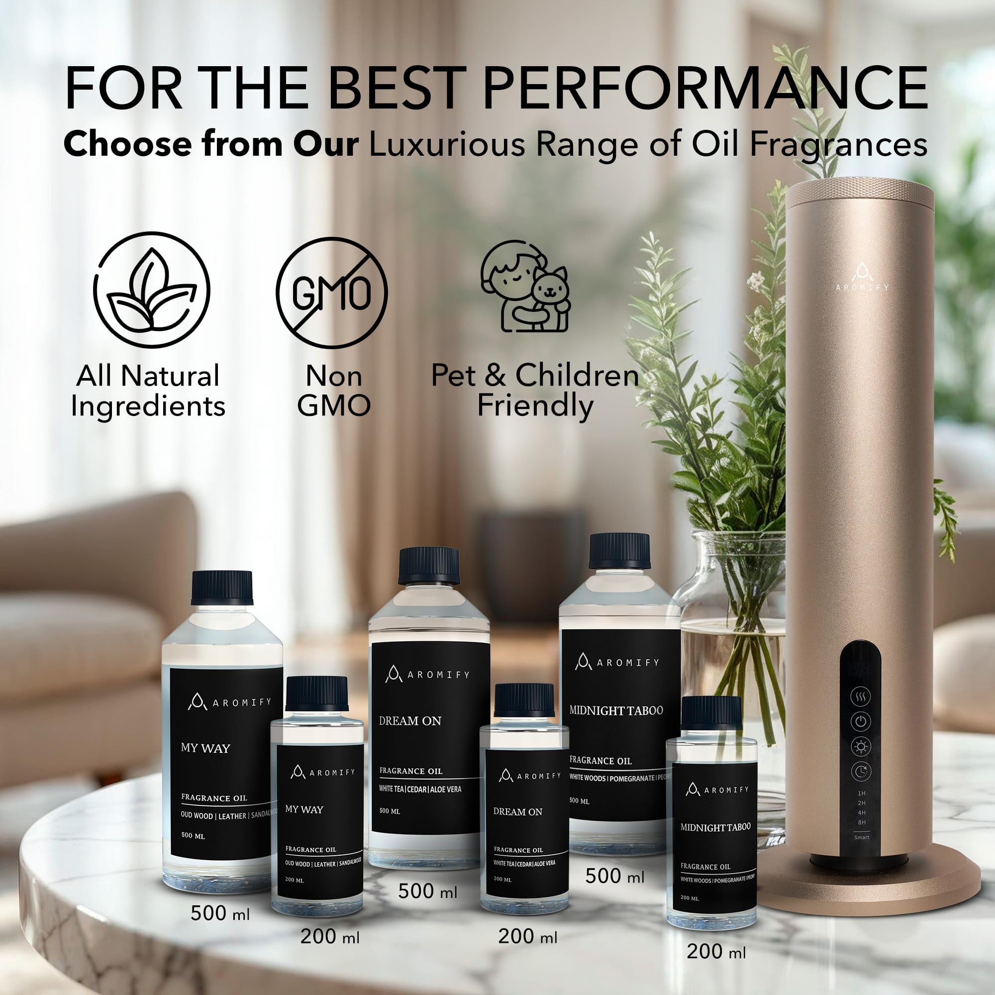 Breeze Difusor sin agua, difusor de aceite de fragancia inalámbrico y recargable con aceites de té blanco y cabaña incluidos, cobertura de 1200 pies cuadrados, control Bluetooth y aplicación