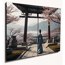 The Plum Penguin Traditional South Korean Garden Scene Wall Art, A4 Twin Set, 6mm MDF Wood Print Canvas Alternative 40 x 30cm
