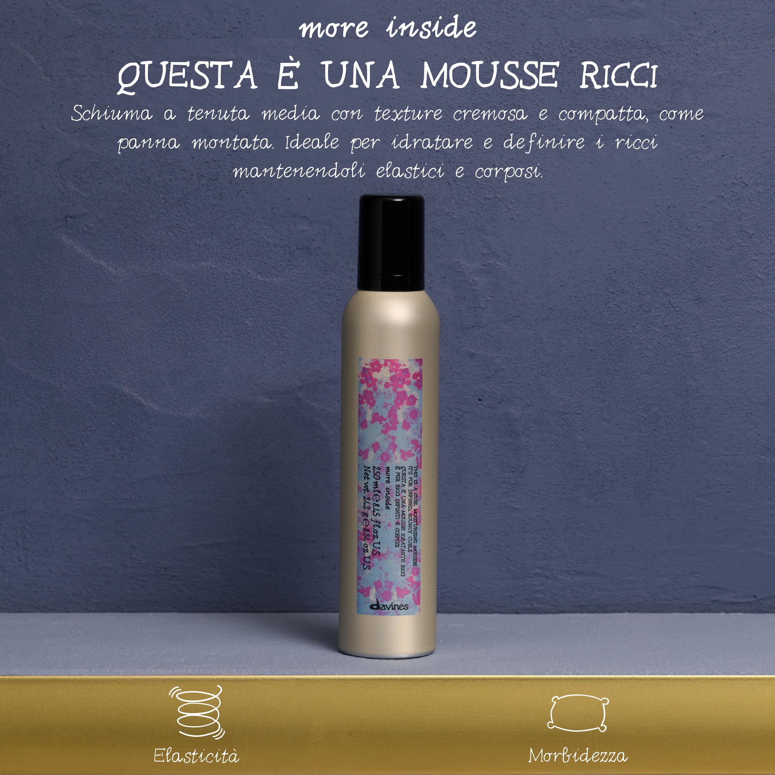 Davines MORE INSIDE Questa è una Mousse Ricci - Per ricci definiti e corposi - Schiuma a tenuta media con texture cremosa e compatta - 250 ml