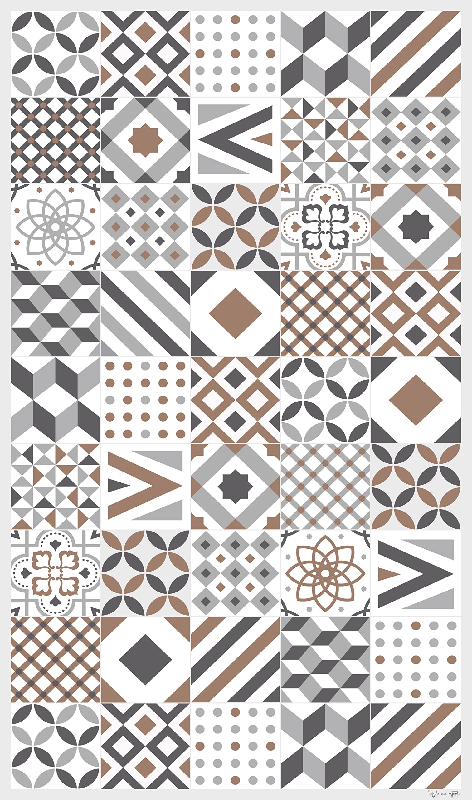 DobleUve Estudio Alfombra Vinílica Hidráulica 18 | Color Marrón | 65x200 cm | Alfombra Cocina Lavable Antideslizante | Alfombra Vinilica Cocina | Alfombra Terraza Exterior | Alfombra Vinilo Salón