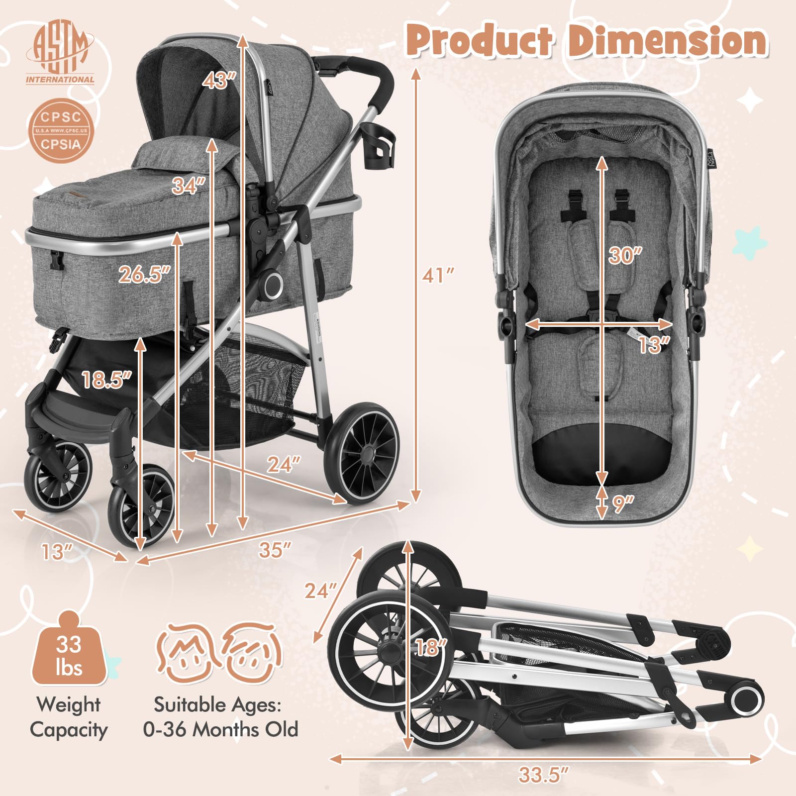 HONEY JOY In Convertible Baby Stroller, Folding High Landscape Infant  Bassinet Stroller W/Reversible Seat, Removable Foot Cover, Adjustable