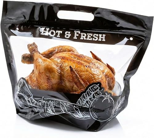 Restaurantware-12.7 x 5.7 x 10.4 Inch Plastic Food Delivery Bags, Hot Bags For Food Delivery - Clear Window, Built-In Handles, 100 Black Carriers For Hot, Zipper, For Rotisserie Chicken