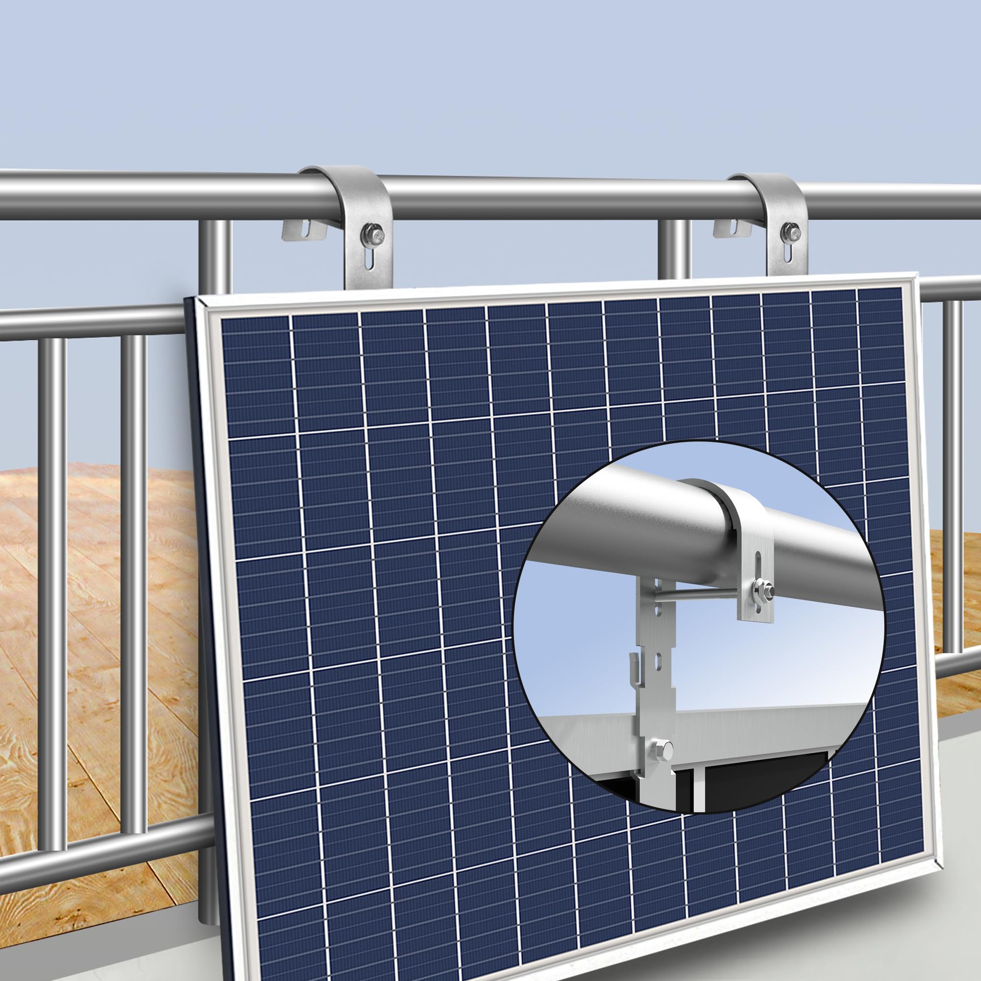 Lot de 4 crochets de fixation pour centrale électrique de balcon - Support de panneau solaire universel - Crochets pour balcon - Fixation solaire carrée