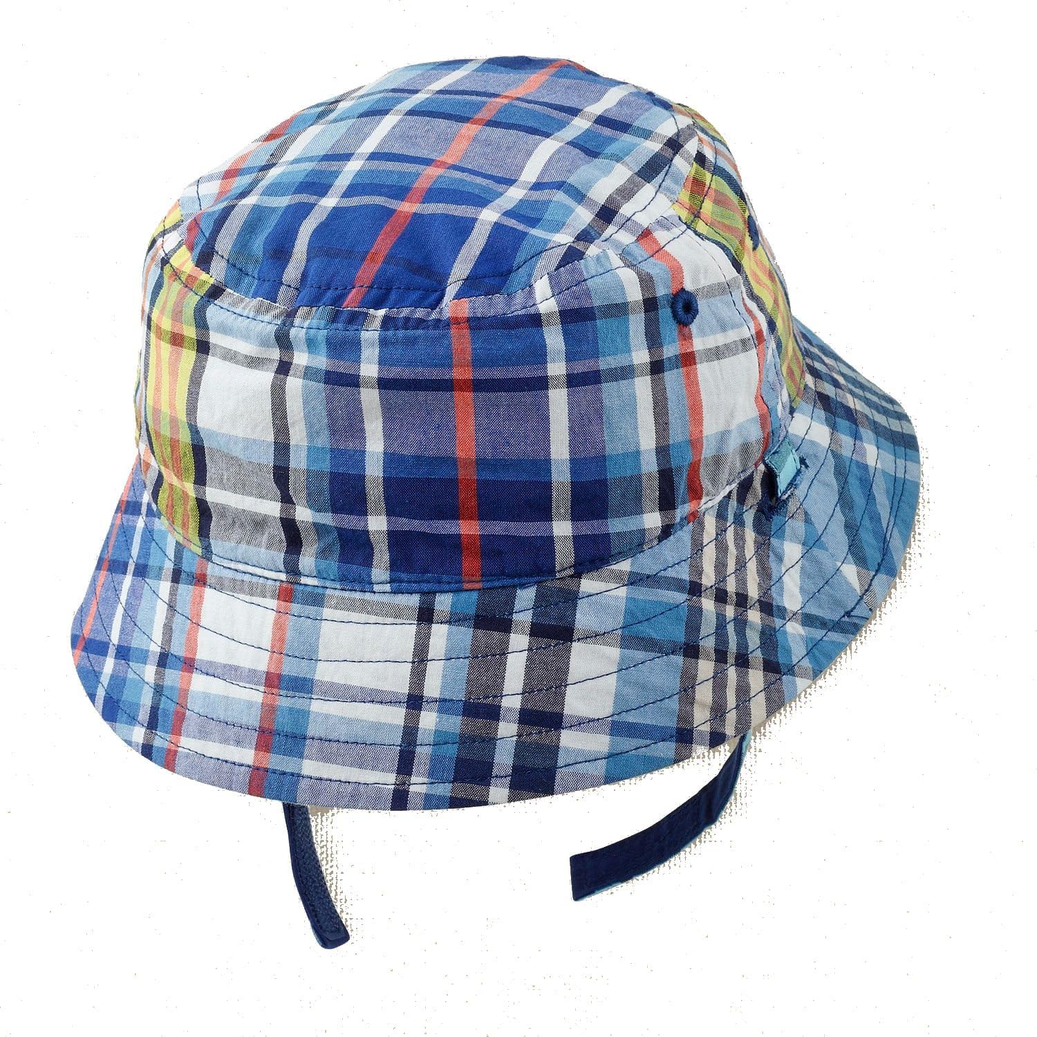 Blue Plaid / Solid Blue Reversible Bucket Sun Hat for