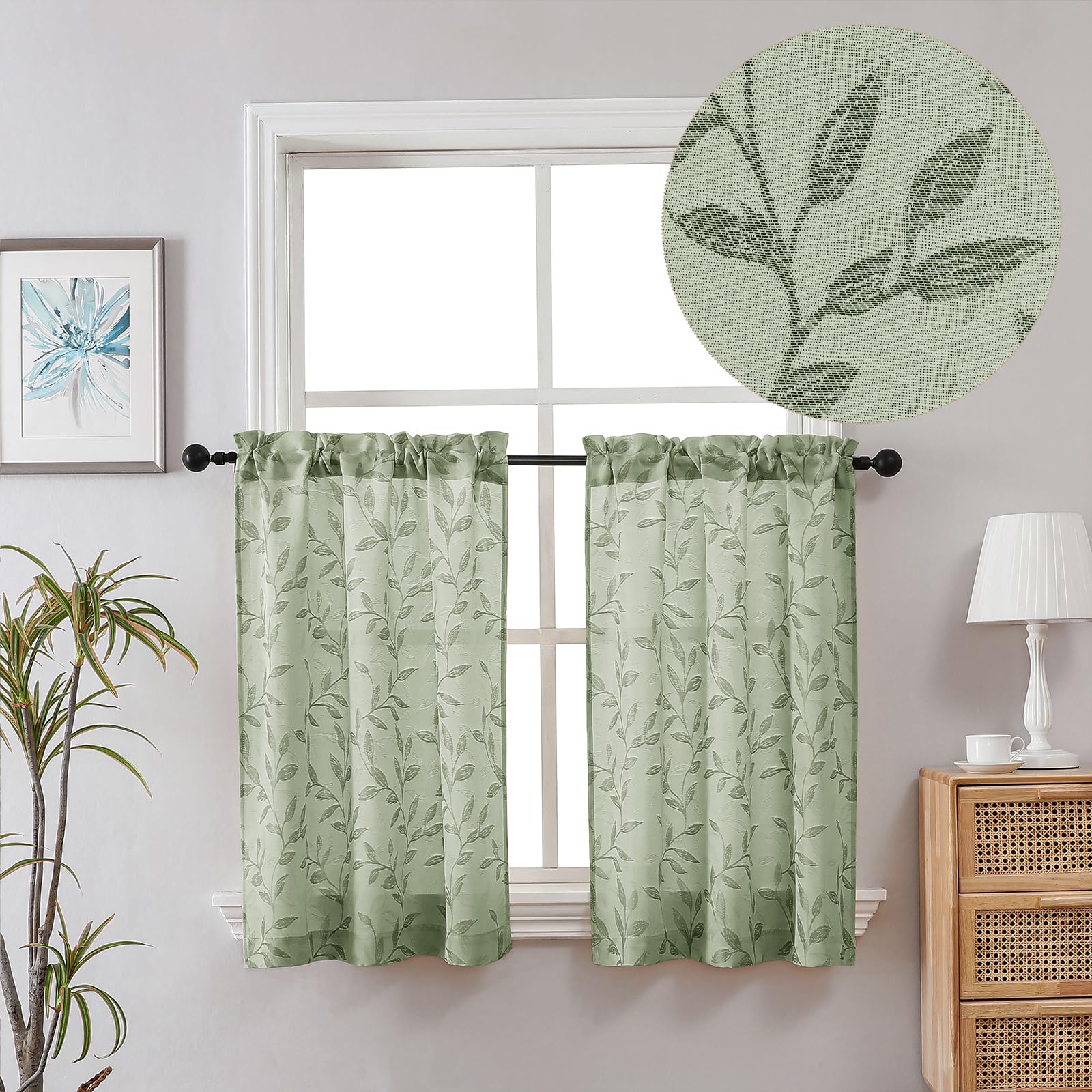 Amazon.com: Chyhomenyc Mila Sage Green Kitchen Curtains 36 Inch Length ...