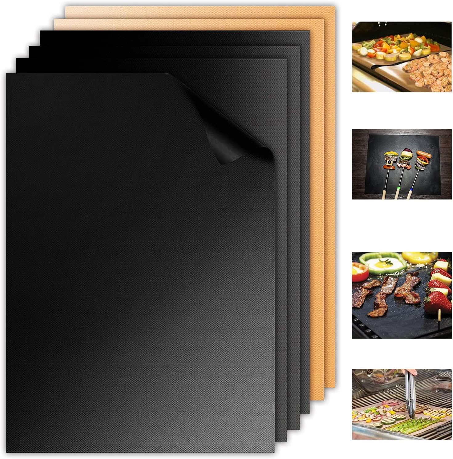AOOCAN Black & Copper Grill Mat Set of 6100 Non Stick