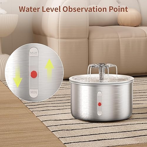 Miniatura 4 de Fuente de agua para gatos de acero inoxidable, fuente de agua para gatos de 68 onzas  2.0 L con boquilla de cascada de flores, fuente de agua para