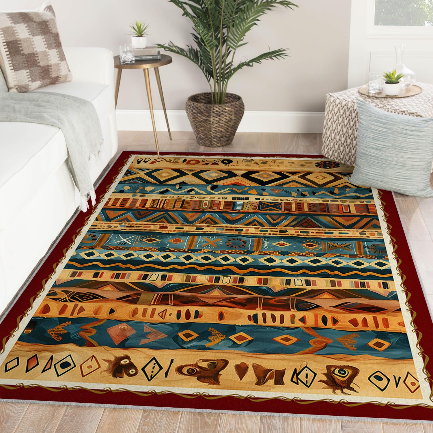 Dywaniki do salonu dywany 150 x 210 cm geometryczny vintage południowo-zachodni zmywalny cienki dywan do jadalni sypialni boho plemienny etniczny wewnętrzny dywan podłogowy