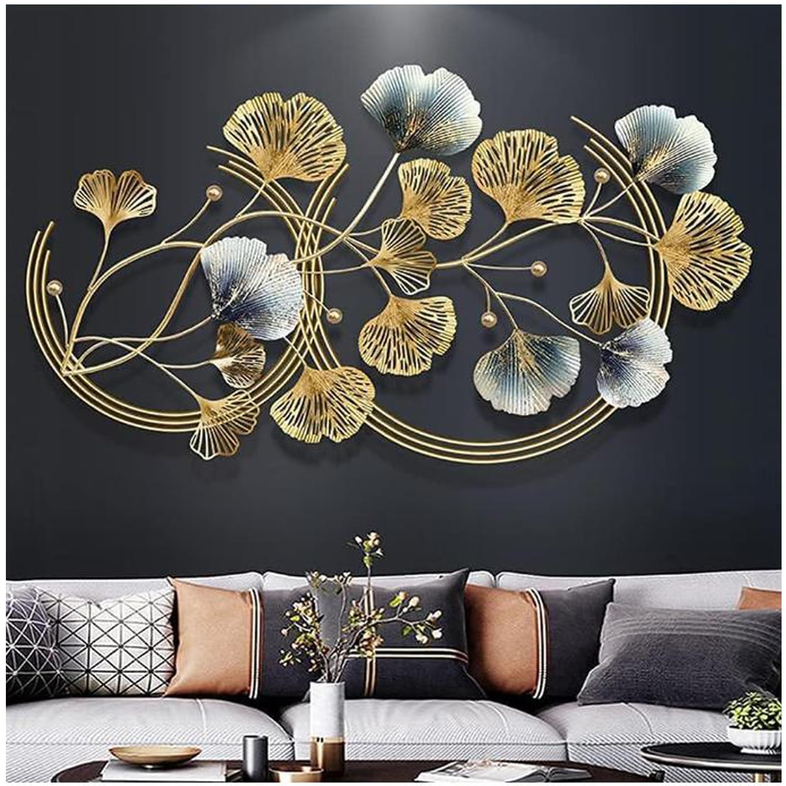 Décoration murale ginkgo en métal fait main relief 3D chic pour hôtel