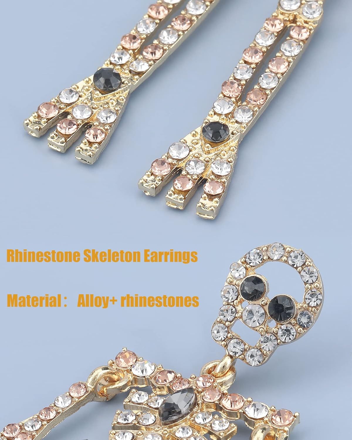 Rhinestone Skeleton Earrings Halloween Crystal Skull Dangle Earrings Gothic Skull Halloween Theme Earring Accessories Jewelry Gift - Image 6
