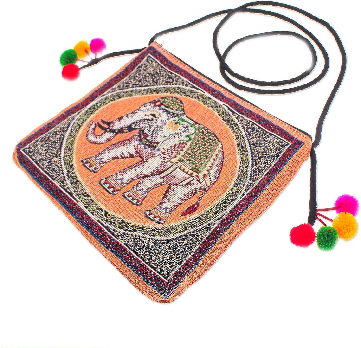 NOVICA Cotton blend sling bag, 'Elephant Flair'