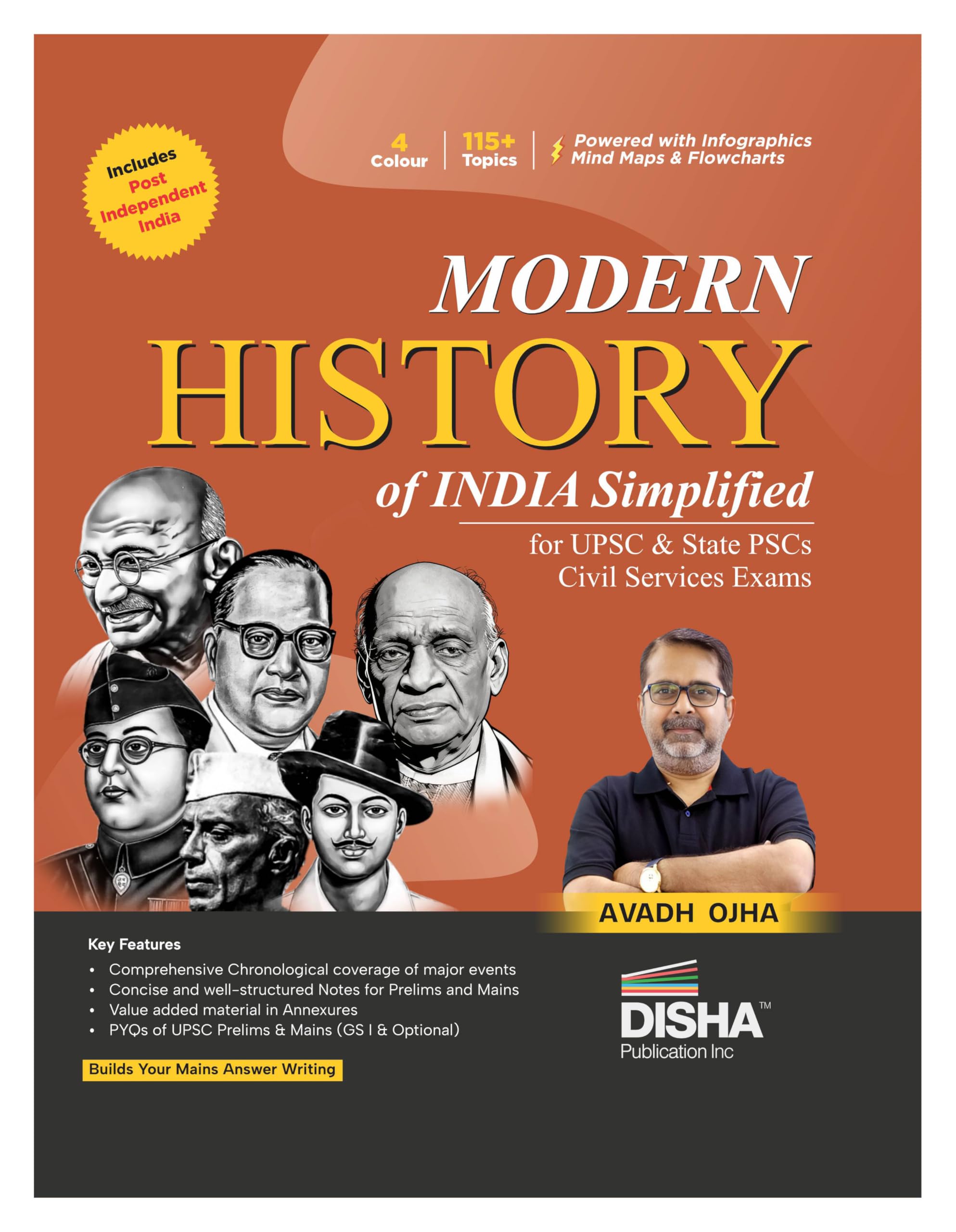 Disha Modern History of India Simplified by Avadh Ojha for UPSC & State PSC Civil Services Exams | 4 color Book Powered with Infographics, Mindmaps, Pictures & Tables | Includes Post Independent India