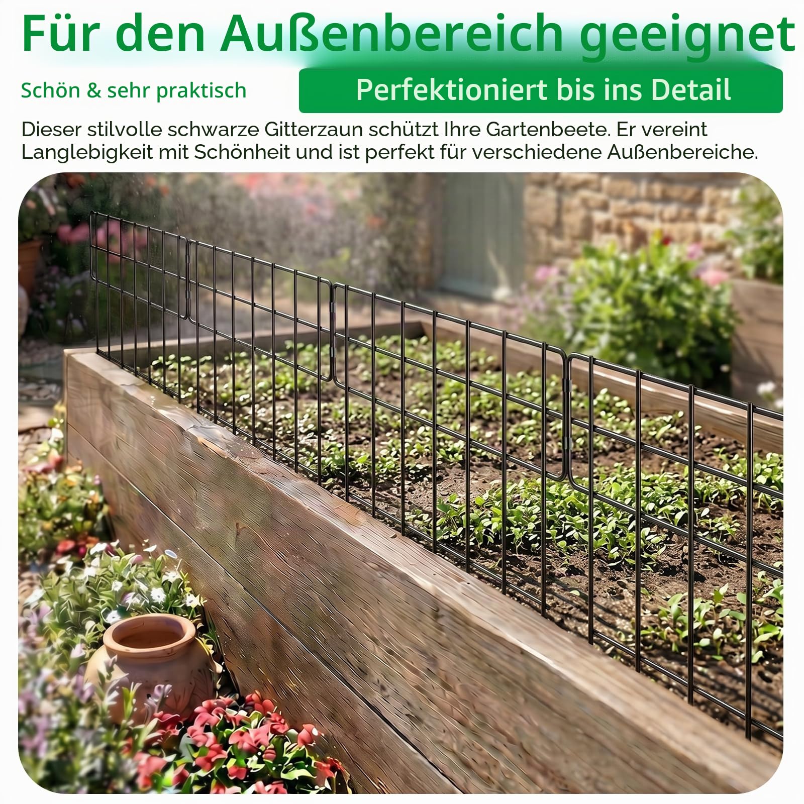 Thealyn 25er-Pack Tierbarriere-Zaun Metall Dekorativer Gartenzaun 43 cm (H) X 33 cm (B) Gesamtlänge 8,2 m Kein Graben-Zaun Patio-Grenze Tierzaun für Hunde Kaninchen im Freien Patio