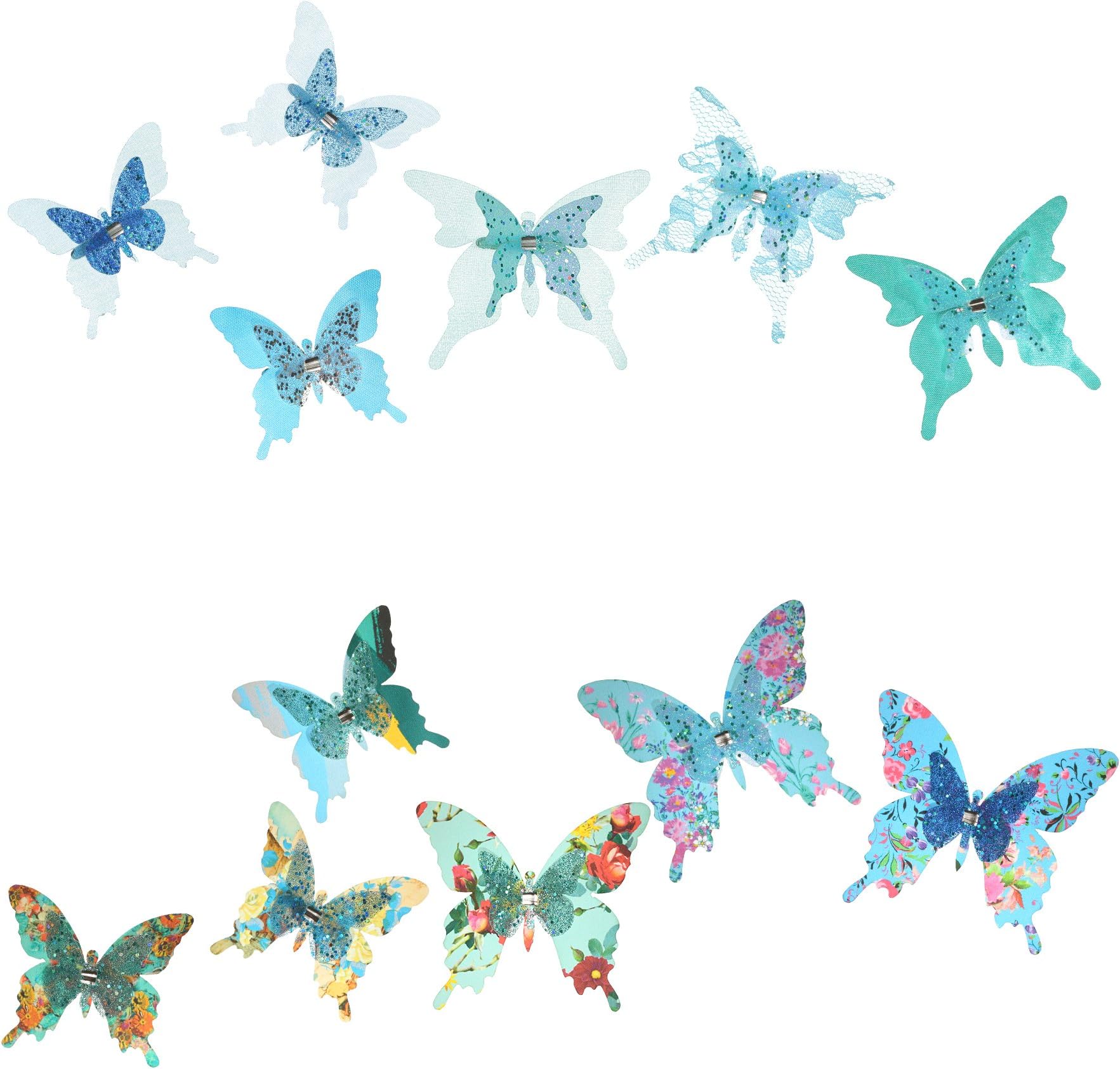 Craft Butterflies,Decorative Artificial Butterfly Clips,Butterfly Decorations,Floral Butterflies,Handmade Vintage Ornament,Home Party Garden Outdoor Decor Blue Teal,Pack of 12