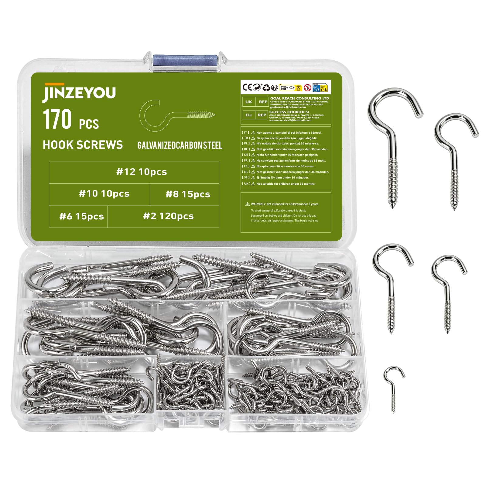 JinZeYou 170 Pcs Screw in Hooks for Hanging, Cup Hooks Heavy Duty Screw-in HooksCeiling Hooks for Hanging Plants Cups Mugs Garden Lights Kitchen Cabinet Shelf Indoor Outdoor Use (170)
