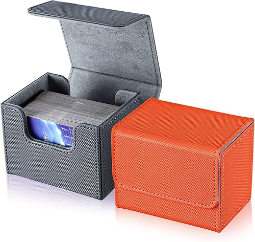 Miniatura 7 de Weewooday 2 cajas de cuero para cartas de gran tamaño para 100 cartas con funda, caja de juego para cartas coleccionables, caja de cartas compatible