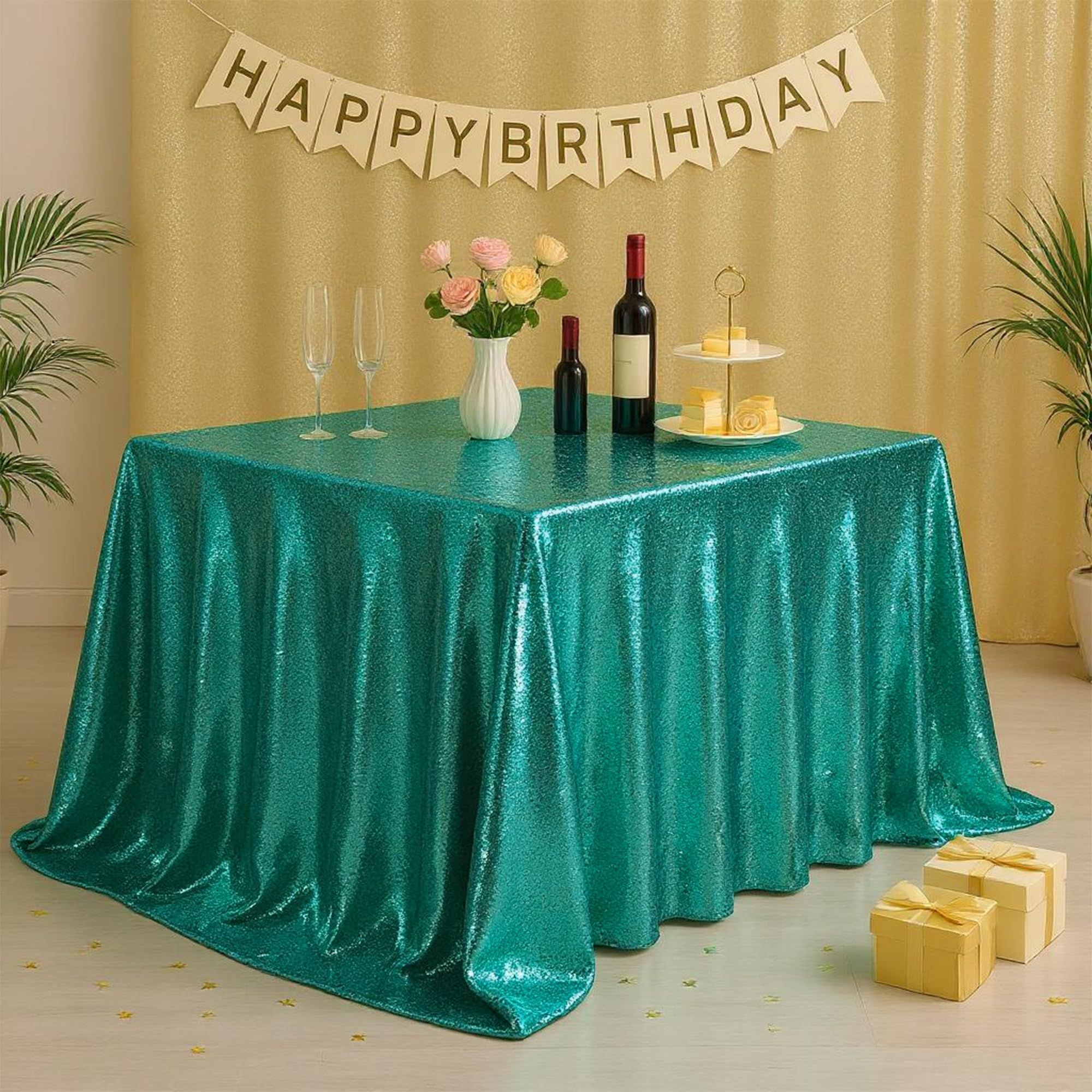 WedDecor Sequin Tablecloth 70" x 70" Square Shiny Glitter Emerald Green Table Cover For Birthdays, Wedding, Banquets, Reception, Dining Party, Baby Shower, Table Decorations, Pack of 1