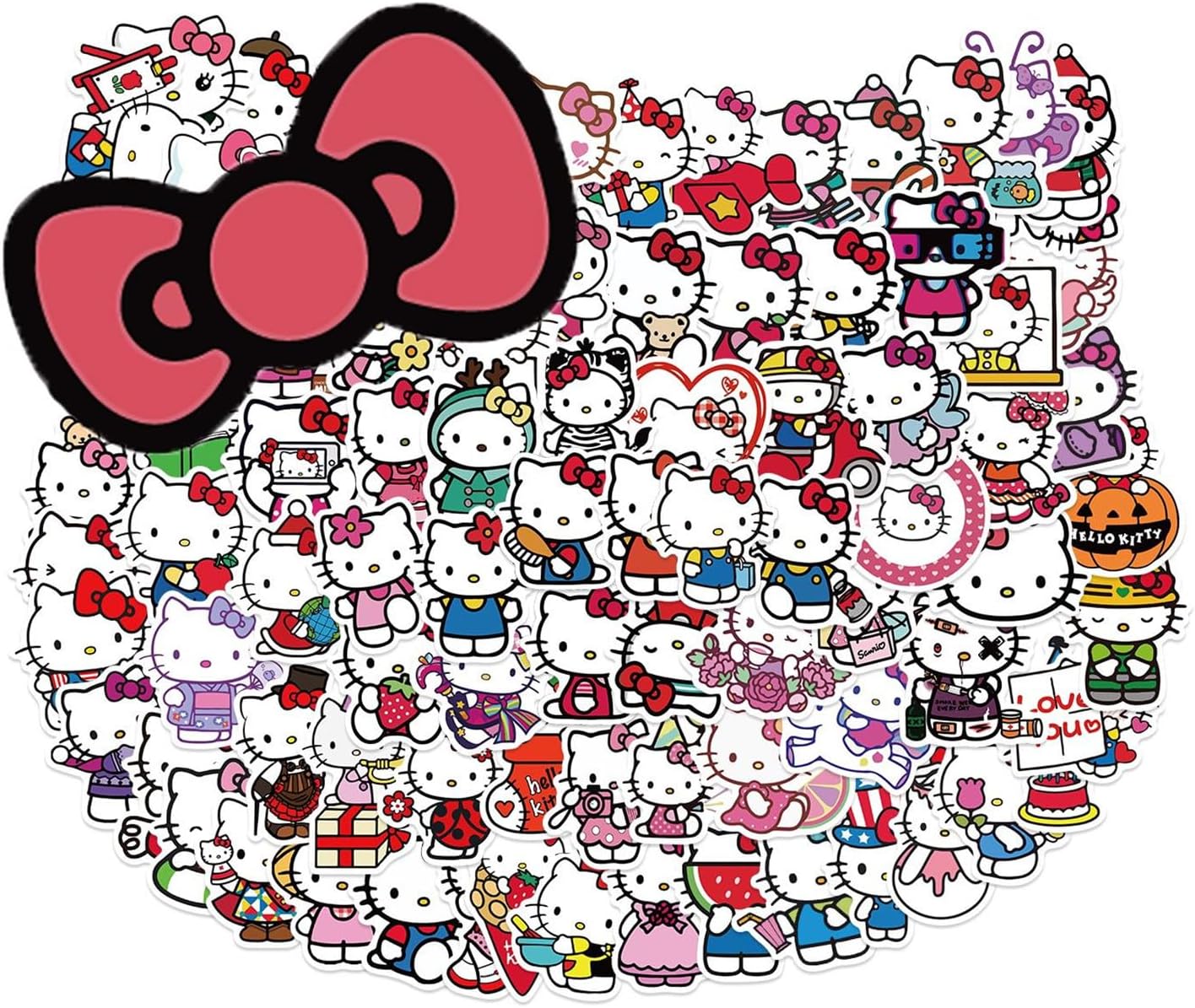 Amazon.com: 100Pcs Kids Hello Kitty Stickers Pack White Theme Cat ...