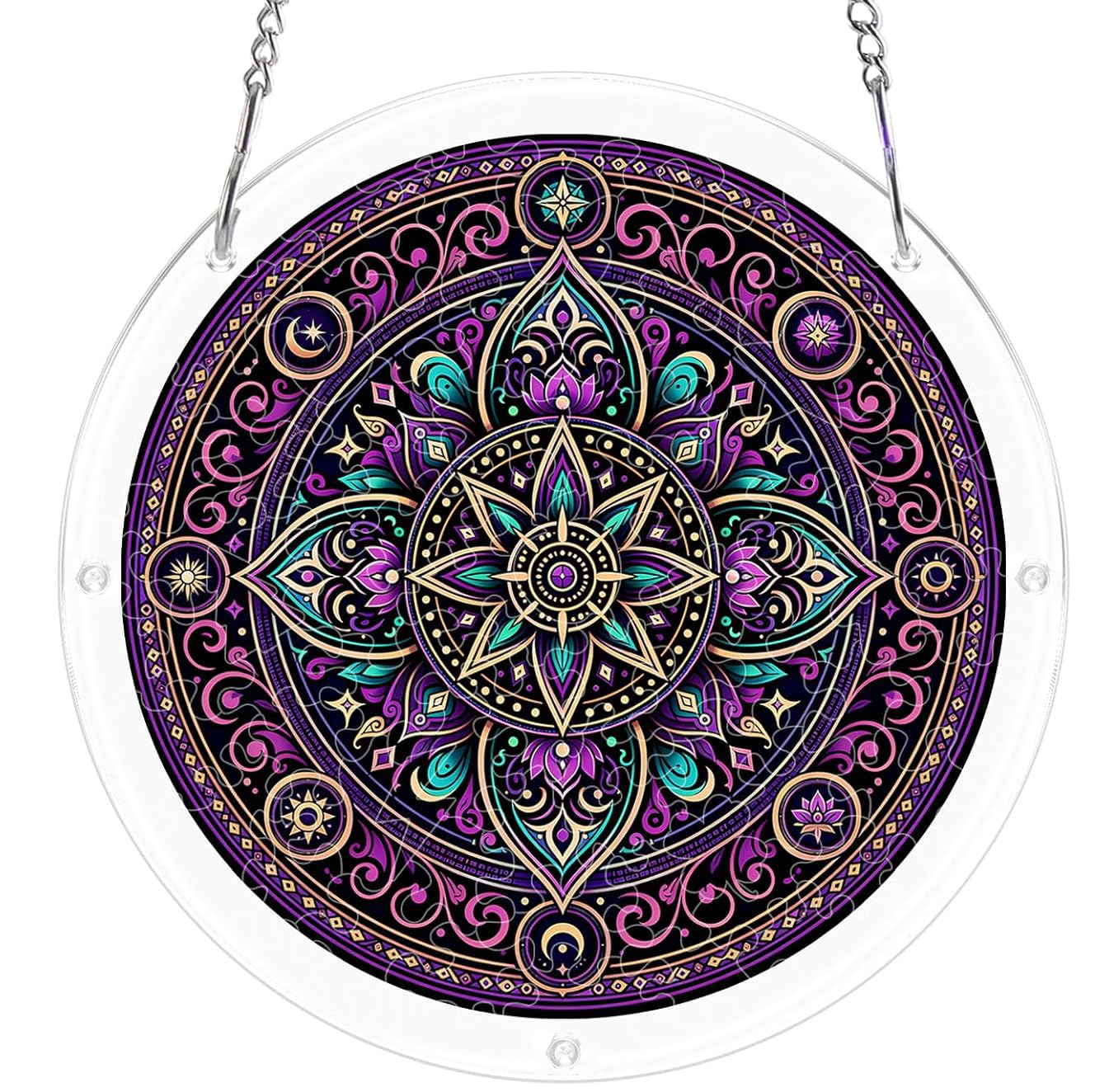 Mystic Mandala Acrylic Jigsaw Puzzles Suncatcher, 7.4 Inch Window Hanging Suncatcher Acrylic Puzzle, DIY Home Decor Art Gift