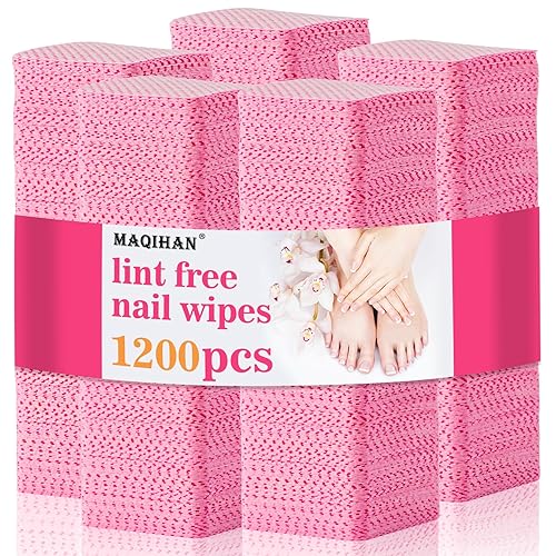MAQIHAN 1200 Lint Free Nail Wipes - Pink Acetone Nail Polish Remover Wipes Lint Free Nail Wipes Pads Gel Nails No Lint Nail Glue Wipes Eyelash Extensions Toallitas Para Uñas Sin Pelusa Nail Supplies - Pink