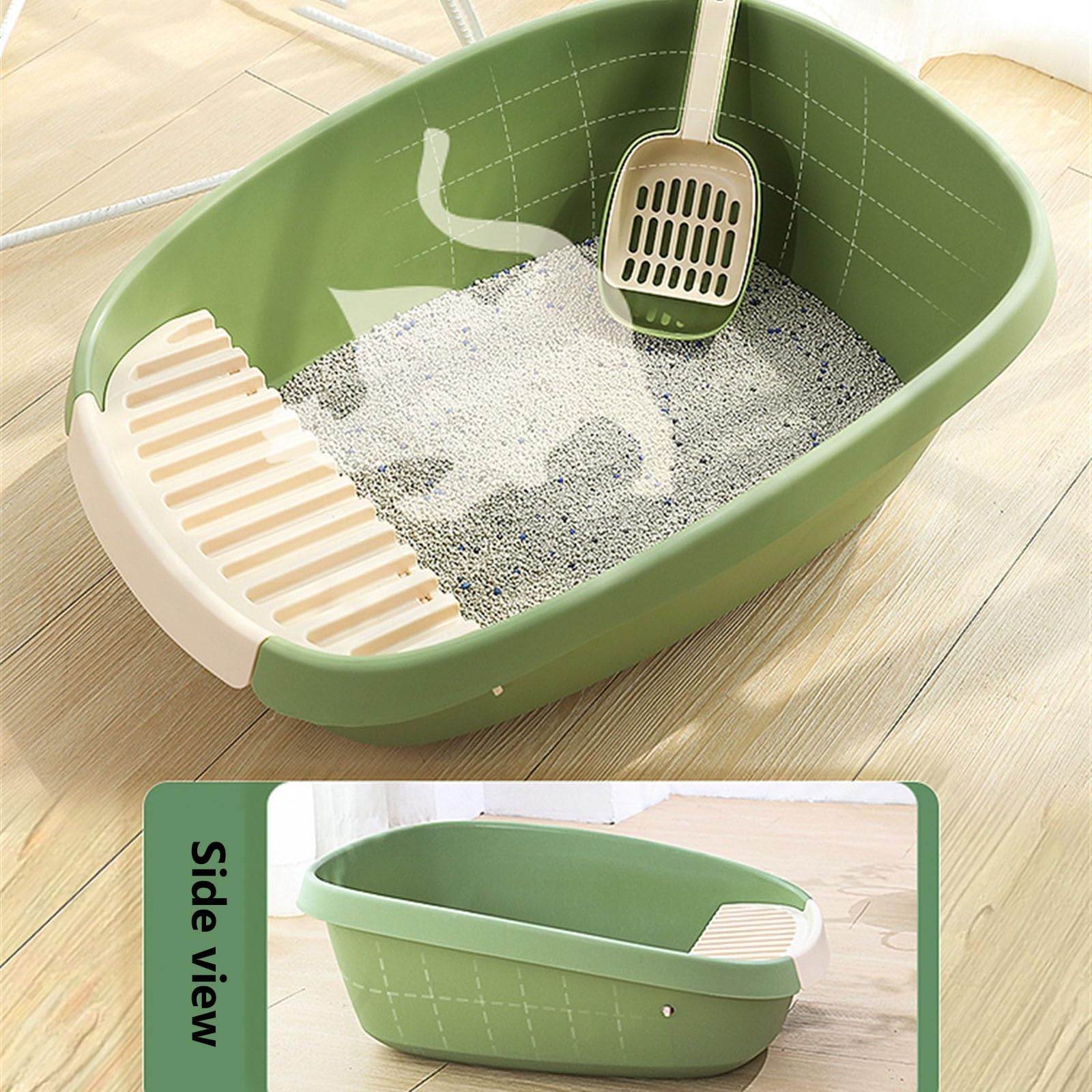Exclusivo para Gatos y Perros Caja de Arena for Gatos Cerrada, Caja Extragrande Lados Altos for Grandes y múltiples, fácil Limpieza con Pala para Interiores(Blanco,L)