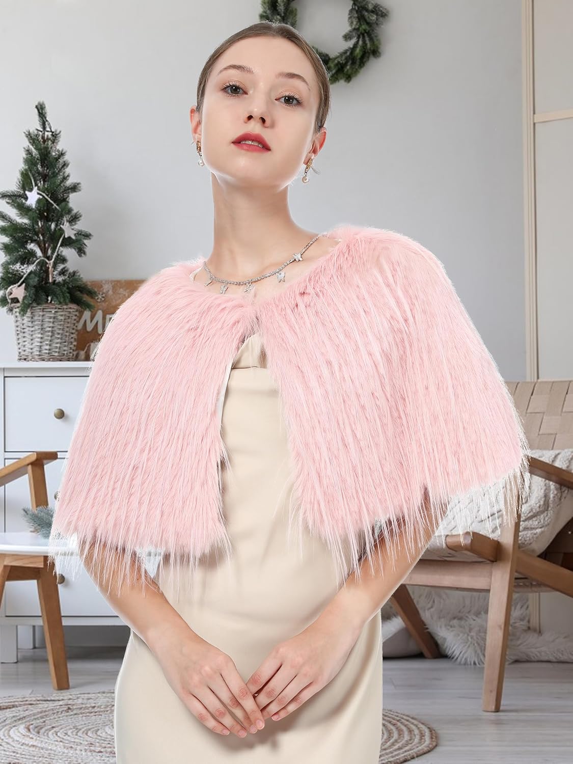 Faux Fur Shoulder Shawl Wrap Viking Cape for Women Bridal Wedding Shrug Party Winter Capelet - Image 4