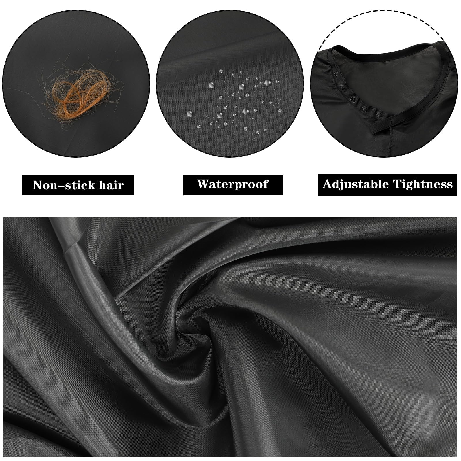 2 capas de peluquería para adultos, capa profesional de corte de pelo con cierre a presión impermeable, Negro - 3