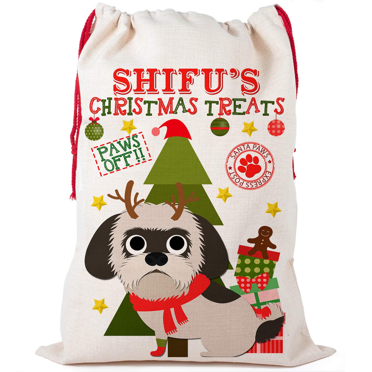KRAFTYGIFTS Dog Christmas Shih Tzu Personalised Treat Bag (Shih Tzu CDS78, Small)