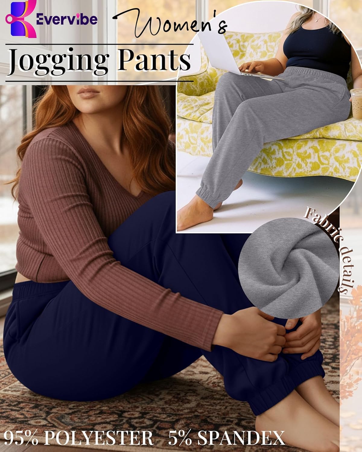 3 Pack Women's Plus Size Sweatpants Lightweight Athletic Joggers Drawstring High Waisted Lounge Pants with Pockets - Image 3