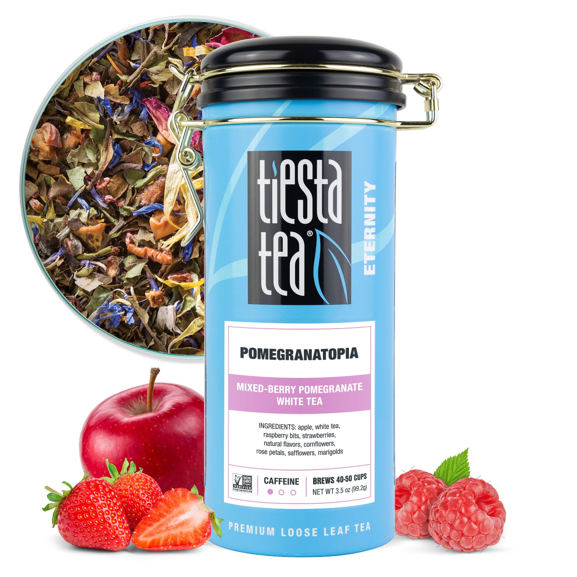 Pomegranatopia – Premium Loose Leaf Mixed-Berry Pomegranate White Tea | Low-Caffeine Blend | Hot & Iced | 3.5 Ounce Refillable Tin | Brews Up to 50 Cups