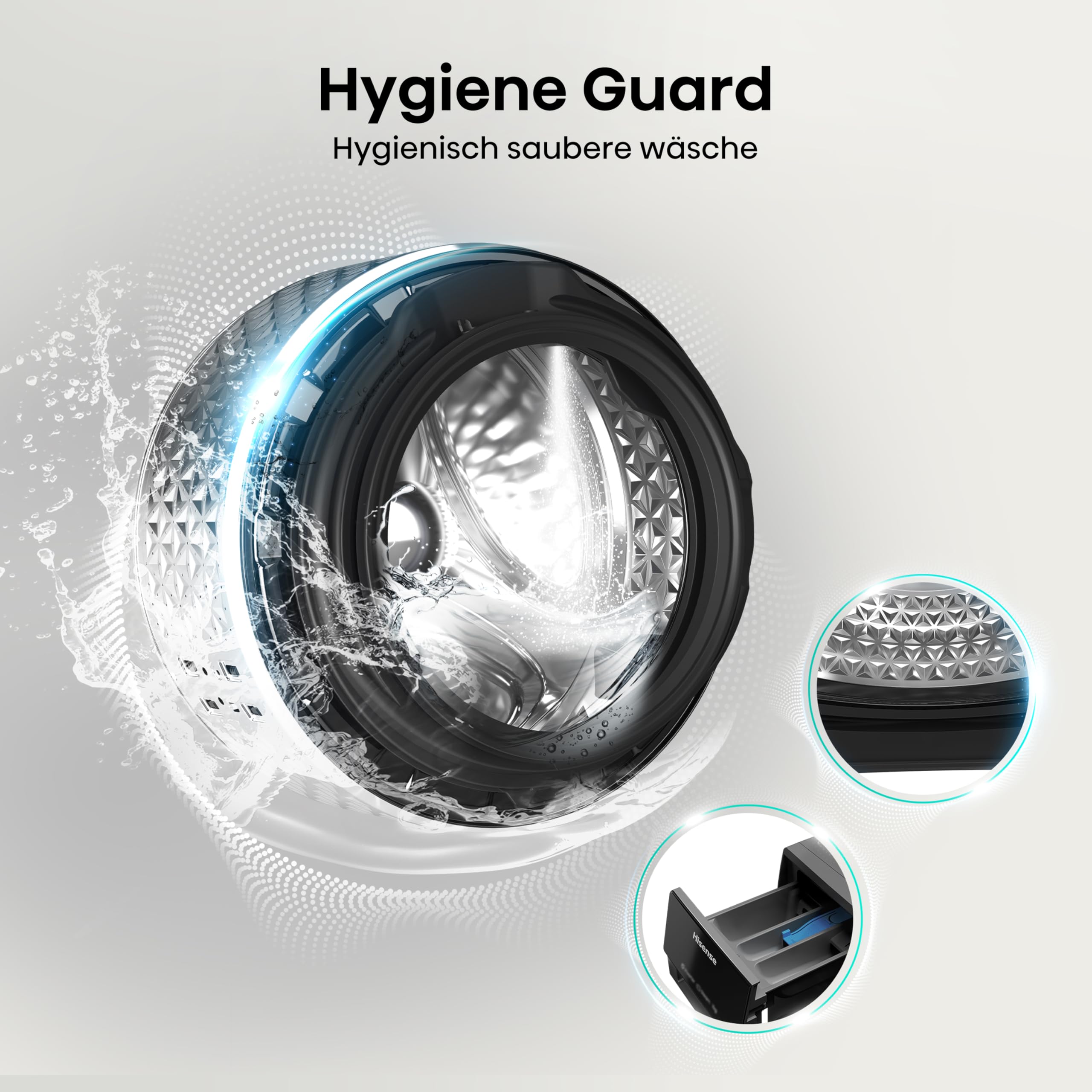 Hinsense WD3S8043BB3 Waschtrockner 8 kg 1400 U/min Dampffunktion JetWash Anti-Allergie Schwarz