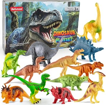 Befunsol Coffret de 12 Figurines Dinosaures Réalistes avec Boîte de Rangement