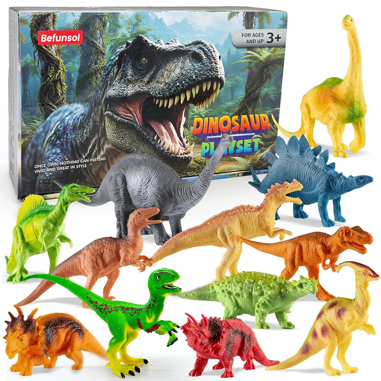 Befunsol Dinosaur Toys for Boys Age 3, 12 PCS Kids Dinosaurs Boys Toys Age 3 4 5 6, Realistic Dino Dinosaur Figures Toy for 3+ 4 5 6 Year Old Boy Gifts