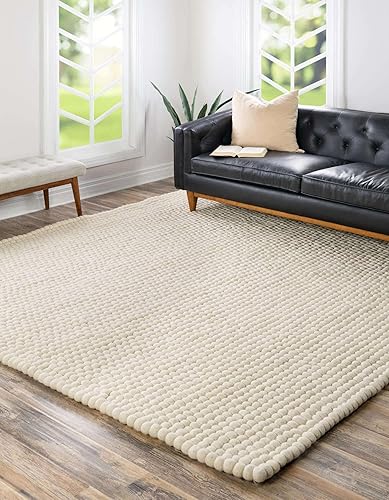 Miniatura 4 de Unique Loom Felt Ball Collection - Alfombra de área (7 pies 10 pulgadas, cuadrada, marfil)